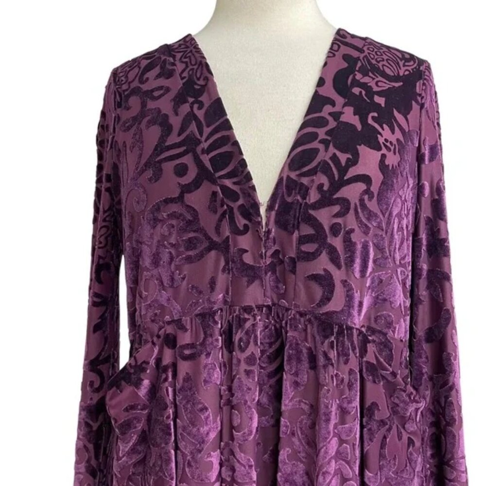Free People Velvet Burnout Purple Goth Whimsigoth Pockets All Night Long Dress - Picture 5 of 5